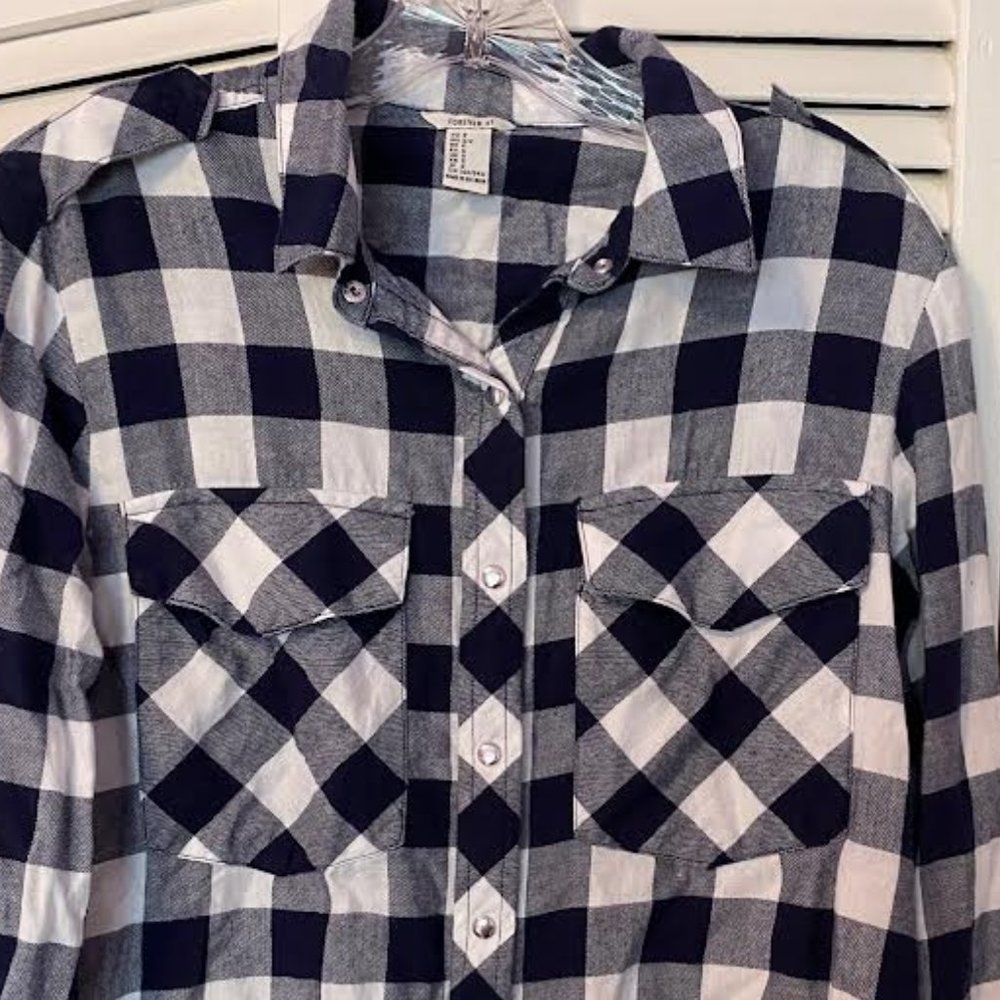 Navy Blue/ White Plaid Flannel
